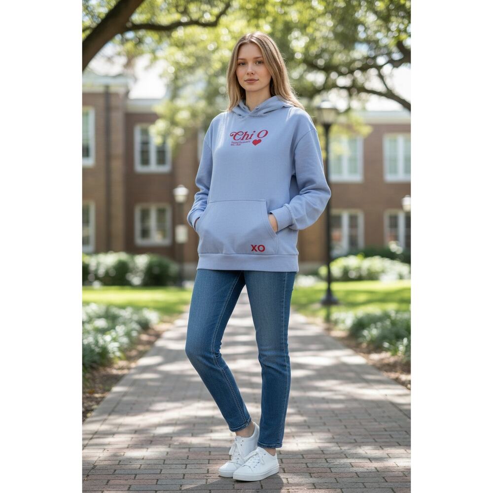 tulane university CHI O sorority hooded sweatshirt Size L